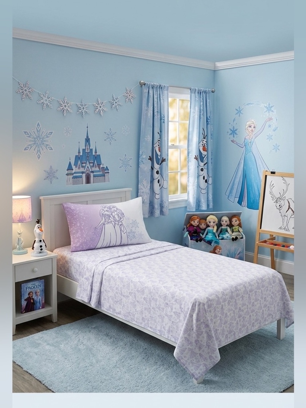 Frozen Winter Frost Adventures 3-Piece Twin Sheet Set, White & Purple, Disney